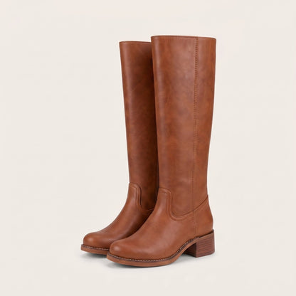 Amelia - Women's Knee-High Boots with Block Heel - Boots - Brown - Davies & Cooper