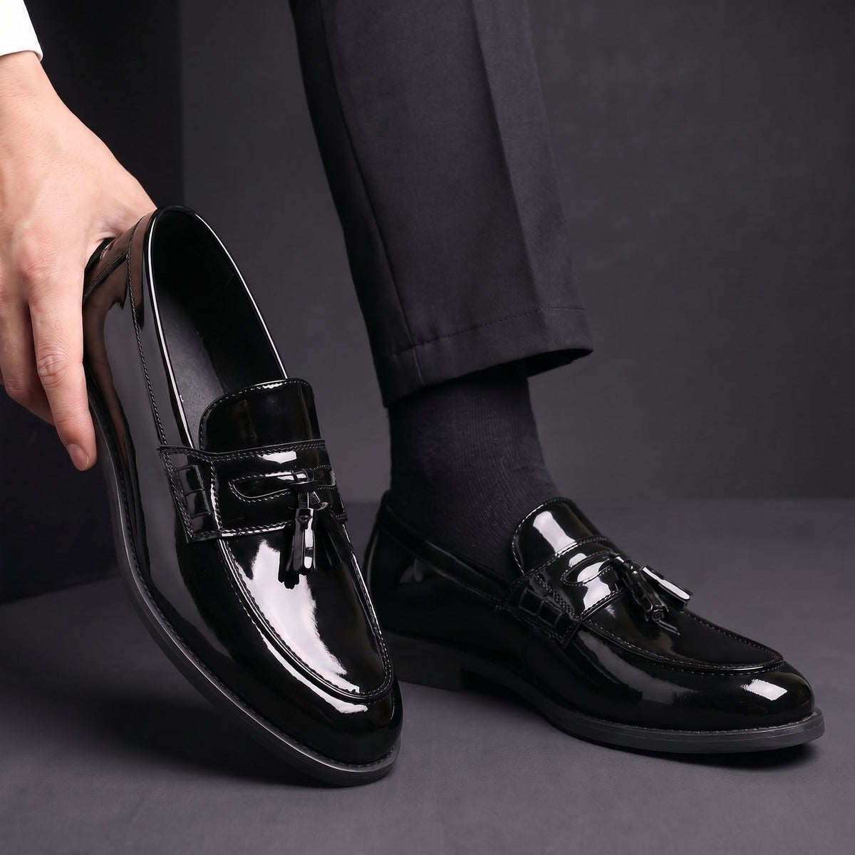 Men's Patent Tassel Loafers Cushioned Sole Dress Shoes 6