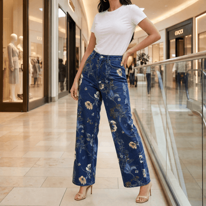 Women's Wide-Leg Jeans | Floral Print & High-Rise Fit 12