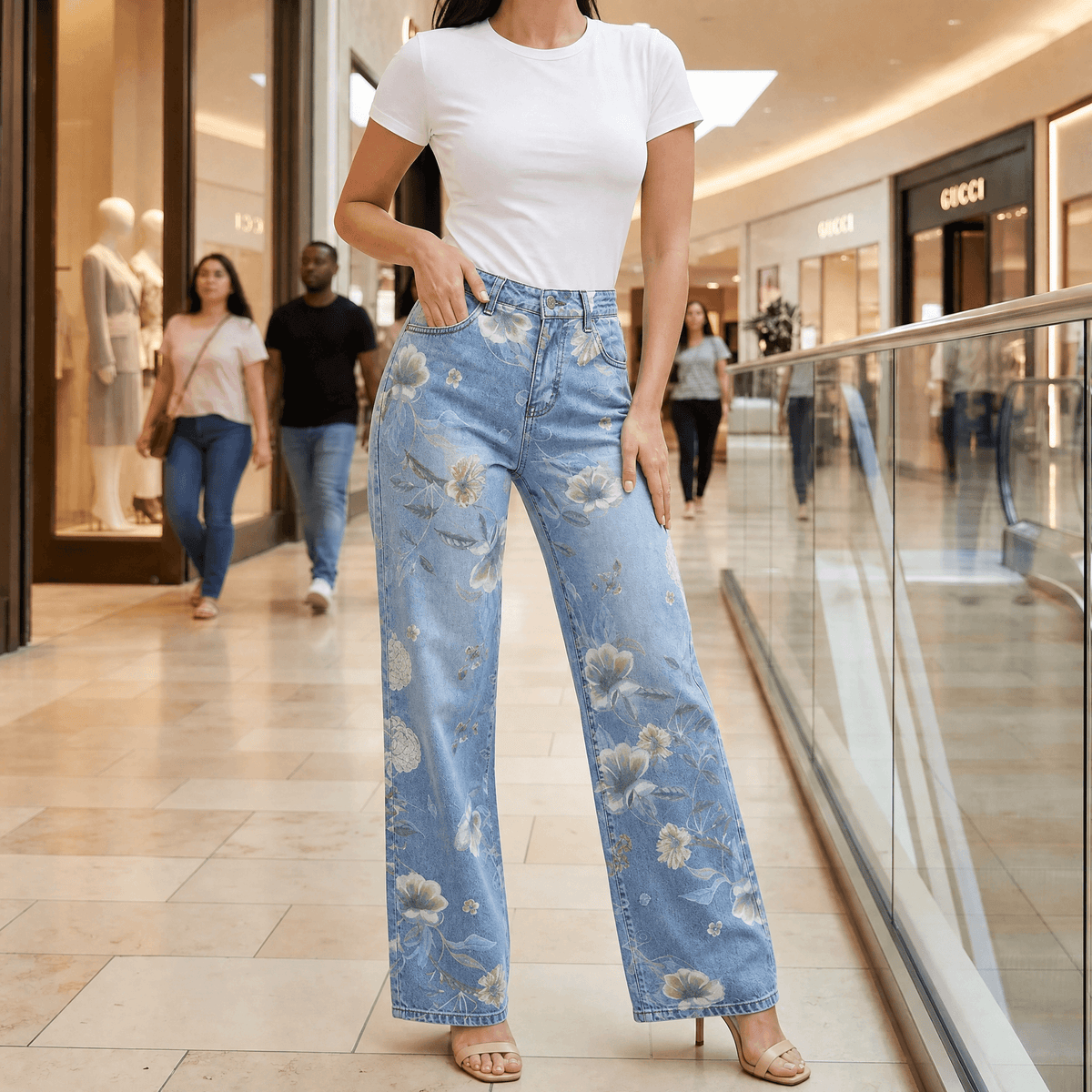 Women's Wide-Leg Jeans | Floral Print & High-Rise Fit 11