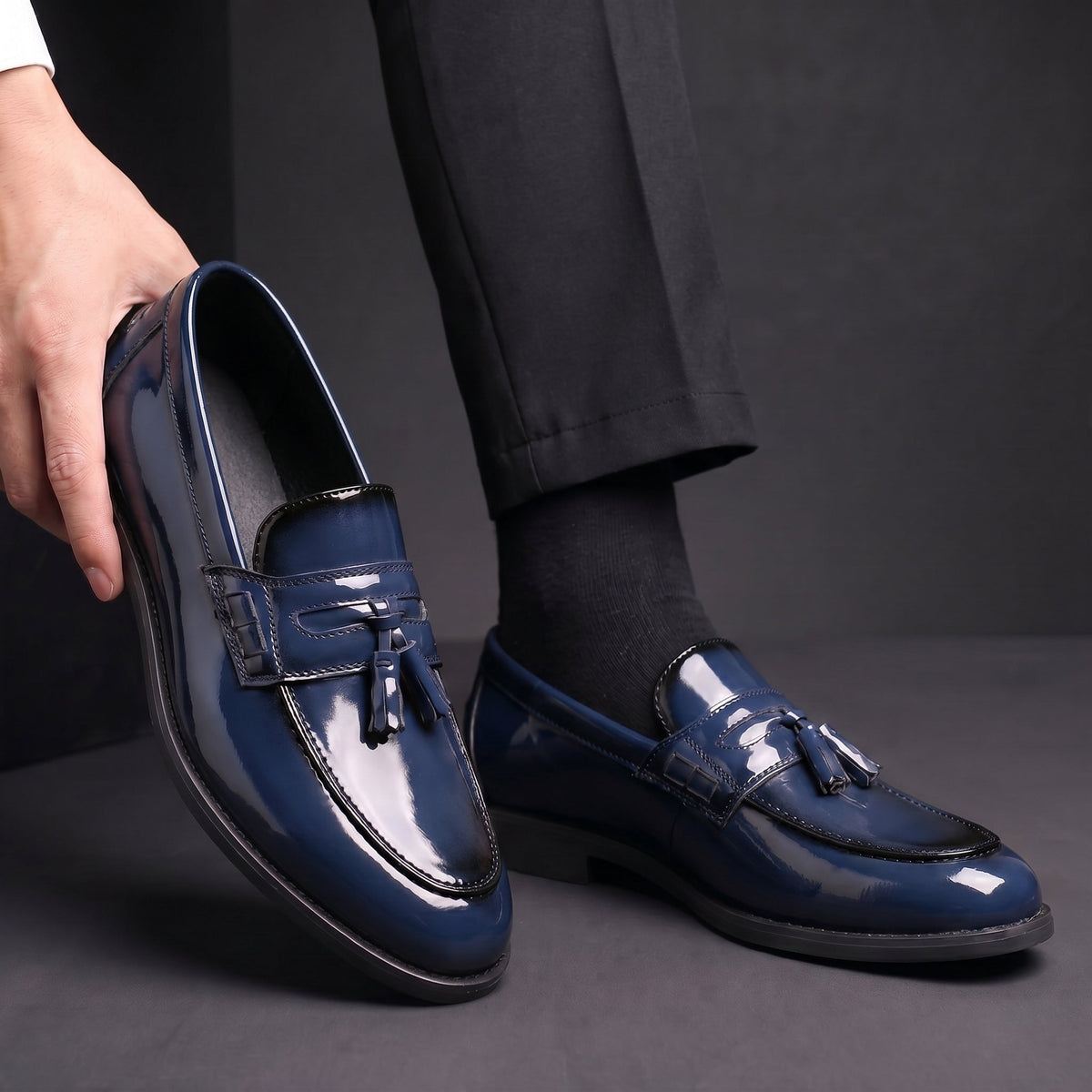 Men's Patent Tassel Loafers Cushioned Sole Dress Shoes 8