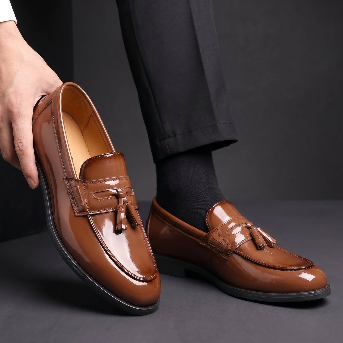Men's Patent Tassel Loafers Cushioned Sole Dress Shoes 2