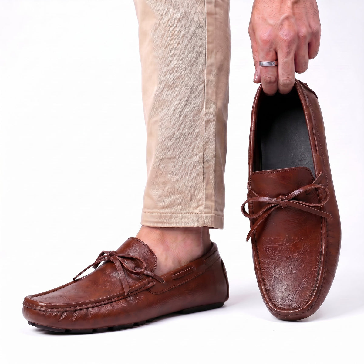 Men's Driving Loafers Hand Stitched Pebbled Sole Slip Ons 2