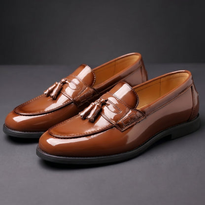 Men's Patent Tassel Loafers Cushioned Sole Dress Shoes 1