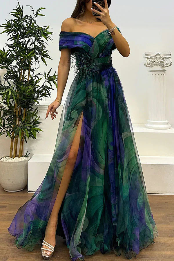 Wedding Guest Dress - Off Shoulder Maxi