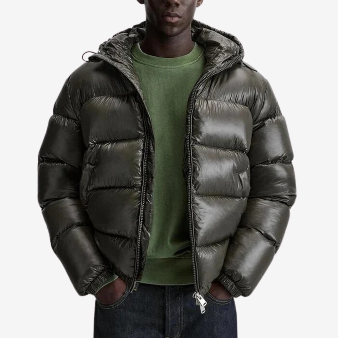 Men's Short Puffer Jacket | Hooded & Glossy Finish 3