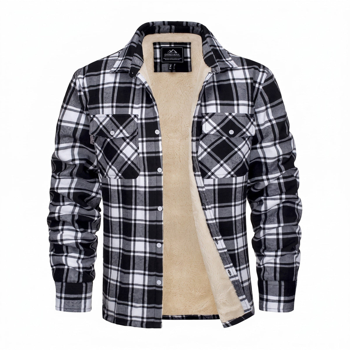 Callum - Men's Fleece-Lined Checked Flannel Overshirt Jacket - Coats & Jackets - Black - Davies & Cooper