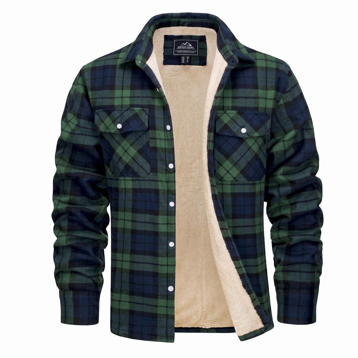 Callum - Men's Fleece-Lined Checked Flannel Overshirt Jacket - Coats & Jackets - Green - Davies & Cooper