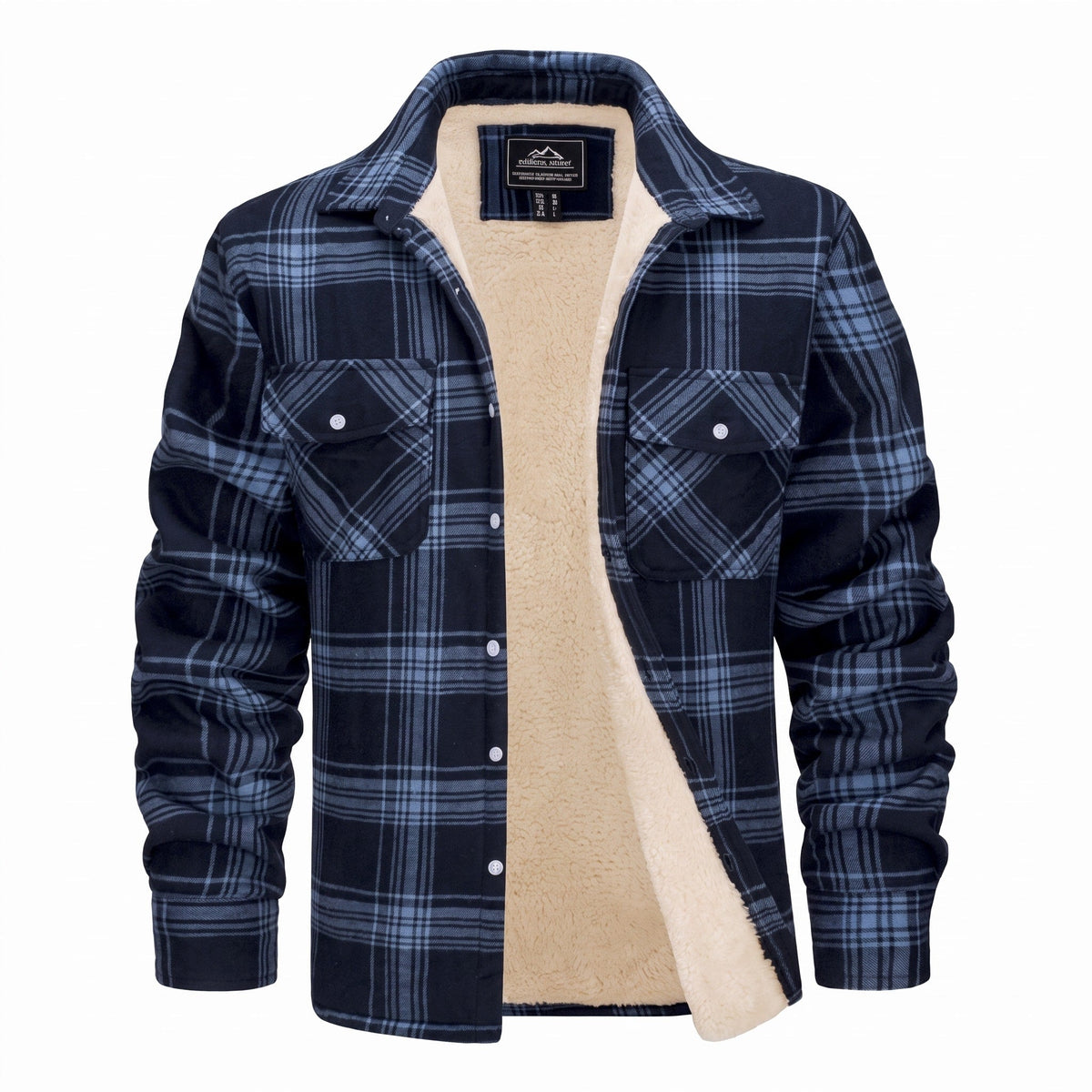 Callum - Men's Fleece-Lined Checked Flannel Overshirt Jacket - Coats & Jackets - Blue - Davies & Cooper