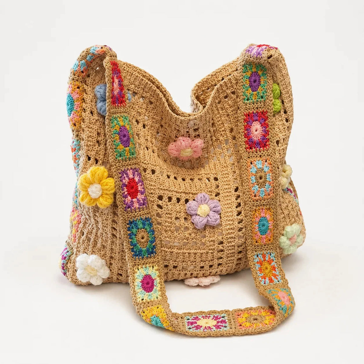 Women's Crochet Shoulder Bag | Floral 3D Detail & Roomy Design 11