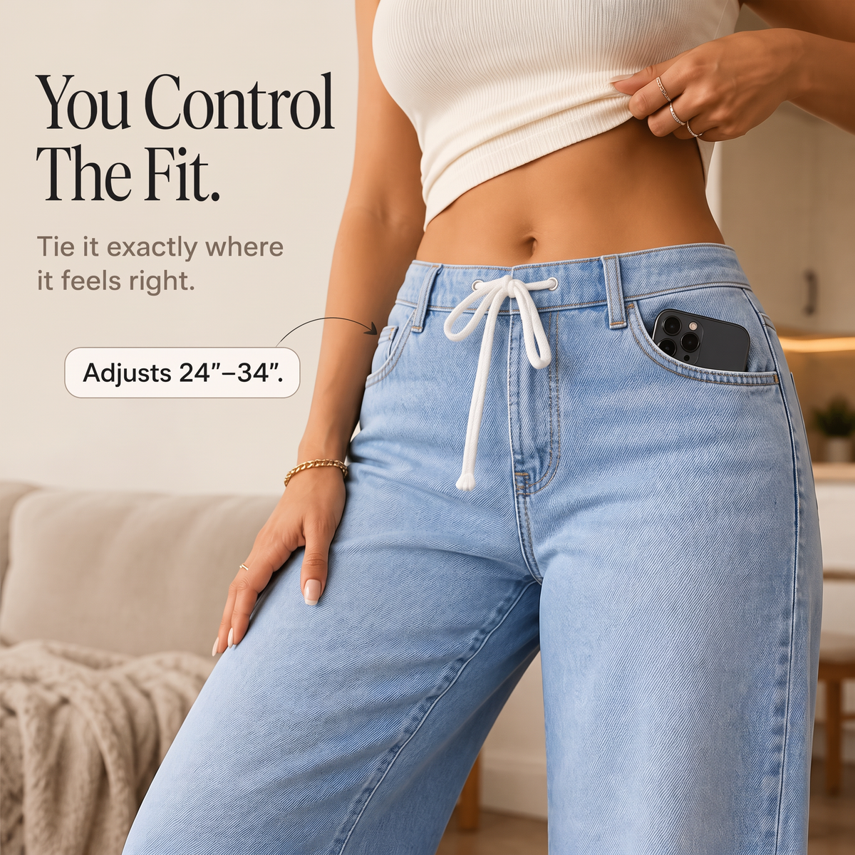Women's Wide-Leg Jeans | Drawstring Waist & Comfort Fit 7