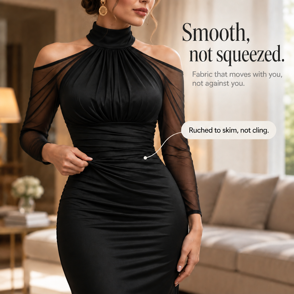 Women's Mermaid Evening Gown | Cold-Shoulder & Sheer Sleeves 6