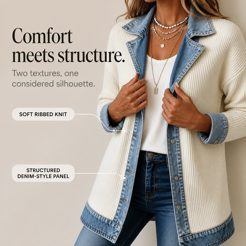 Women's Ribbed Knit Coat | Structured Panels 5