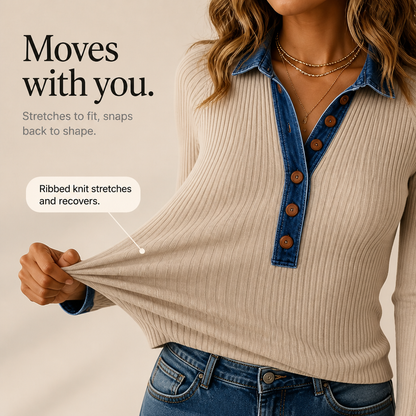Women's Knit Top | Collar & Ribbed Knit 6