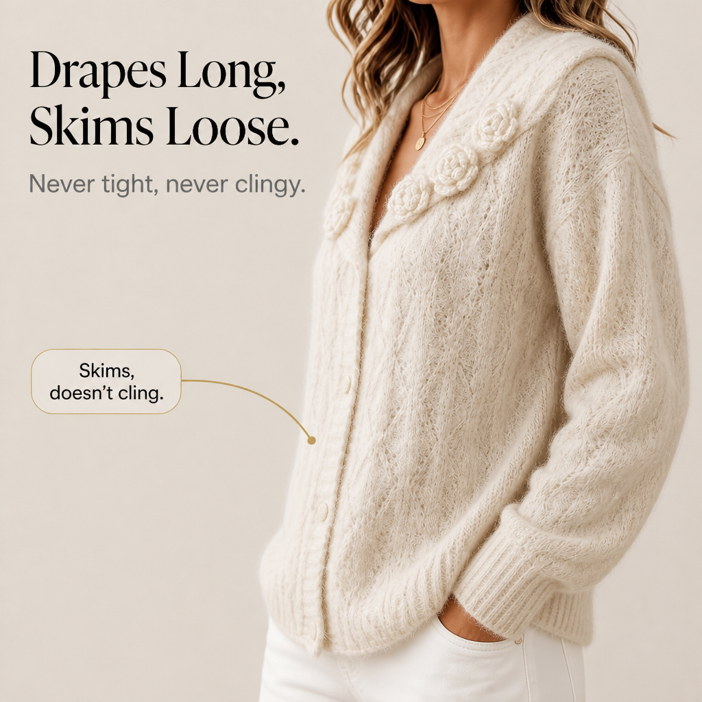 Women's Floral Lapel Cardigan | Knitted-In Detail 9