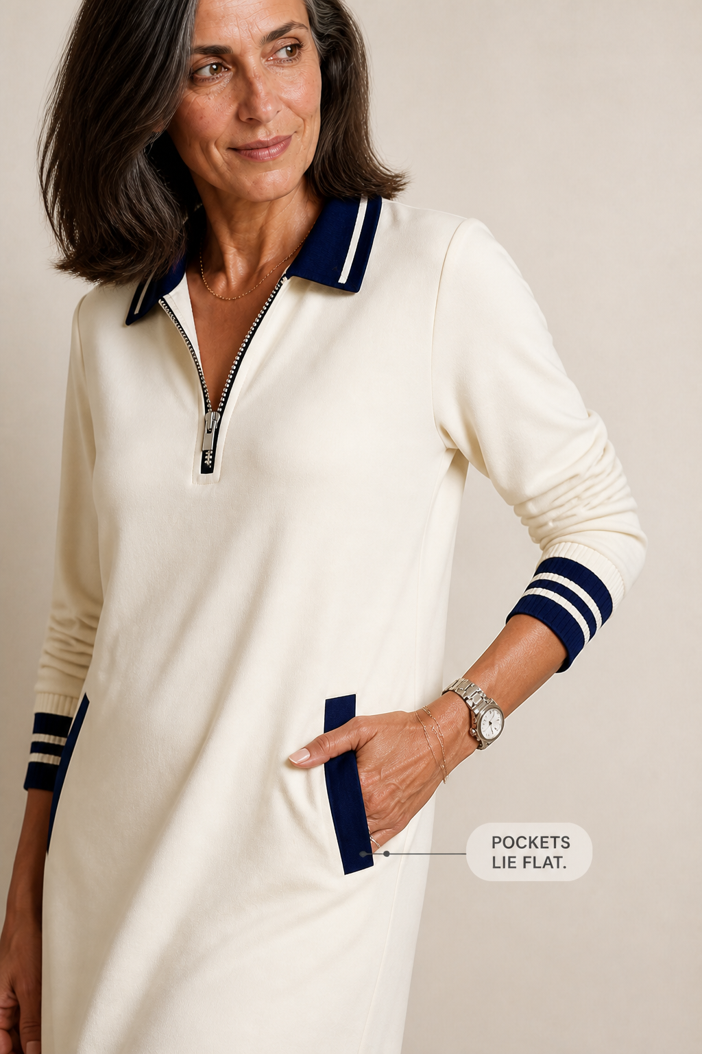 Women's Quarter-Zip Sweatshirt Dress | Stretch Fit & Collared Design 7