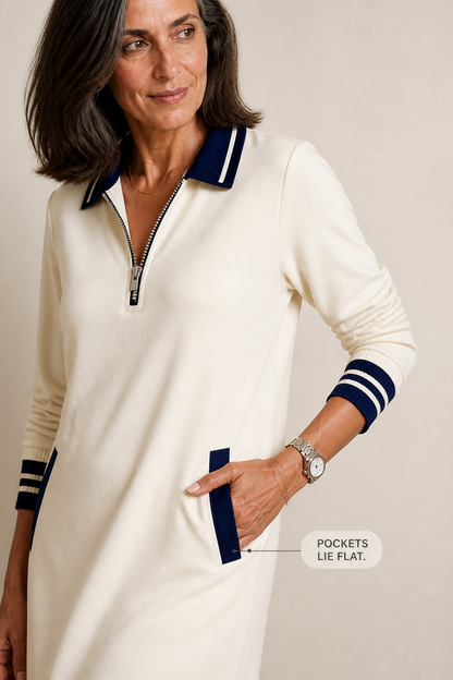 Women's Quarter-Zip Sweatshirt Dress | Stretch Fit & Collared Design 7