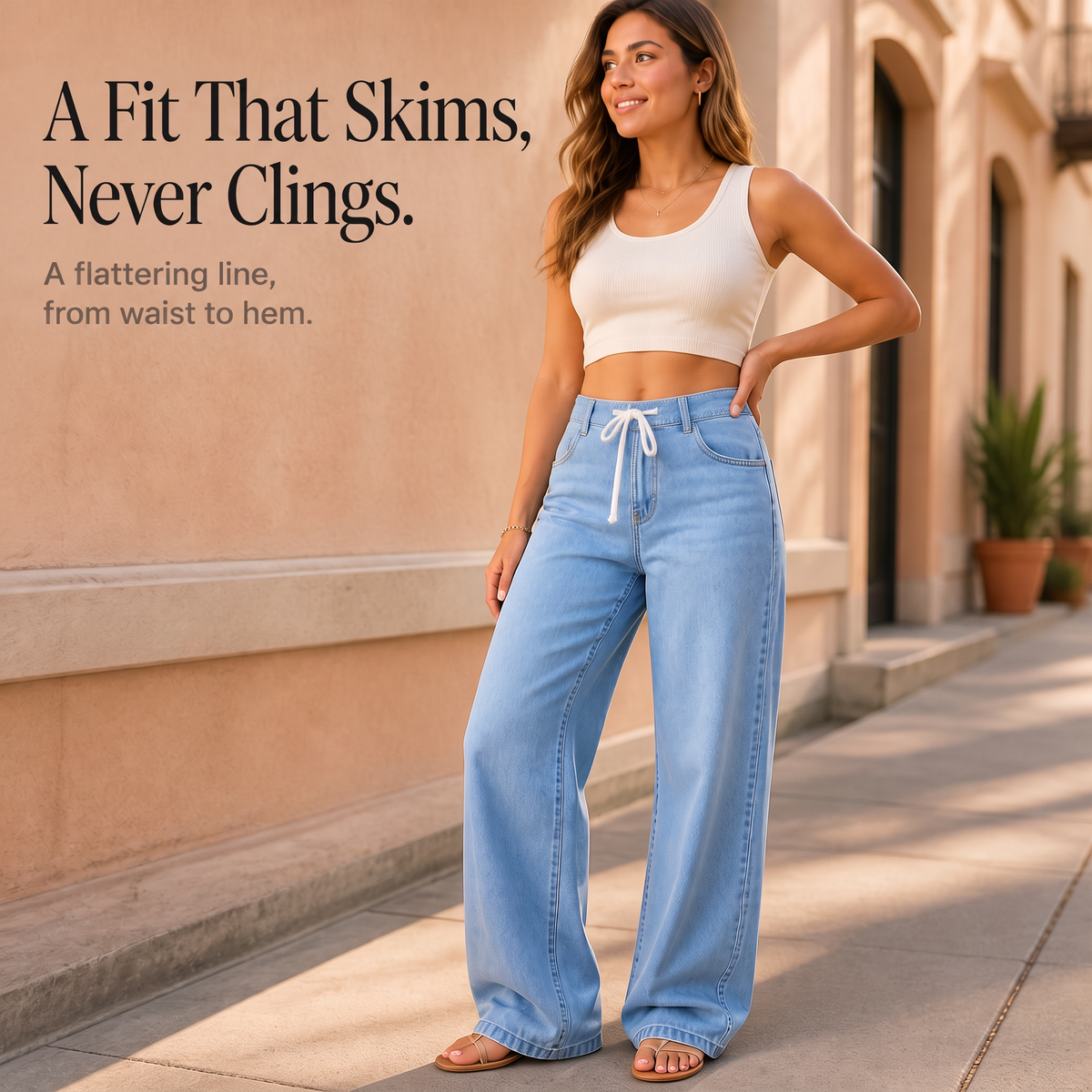 Women's Wide-Leg Jeans | Drawstring Waist & Comfort Fit 10
