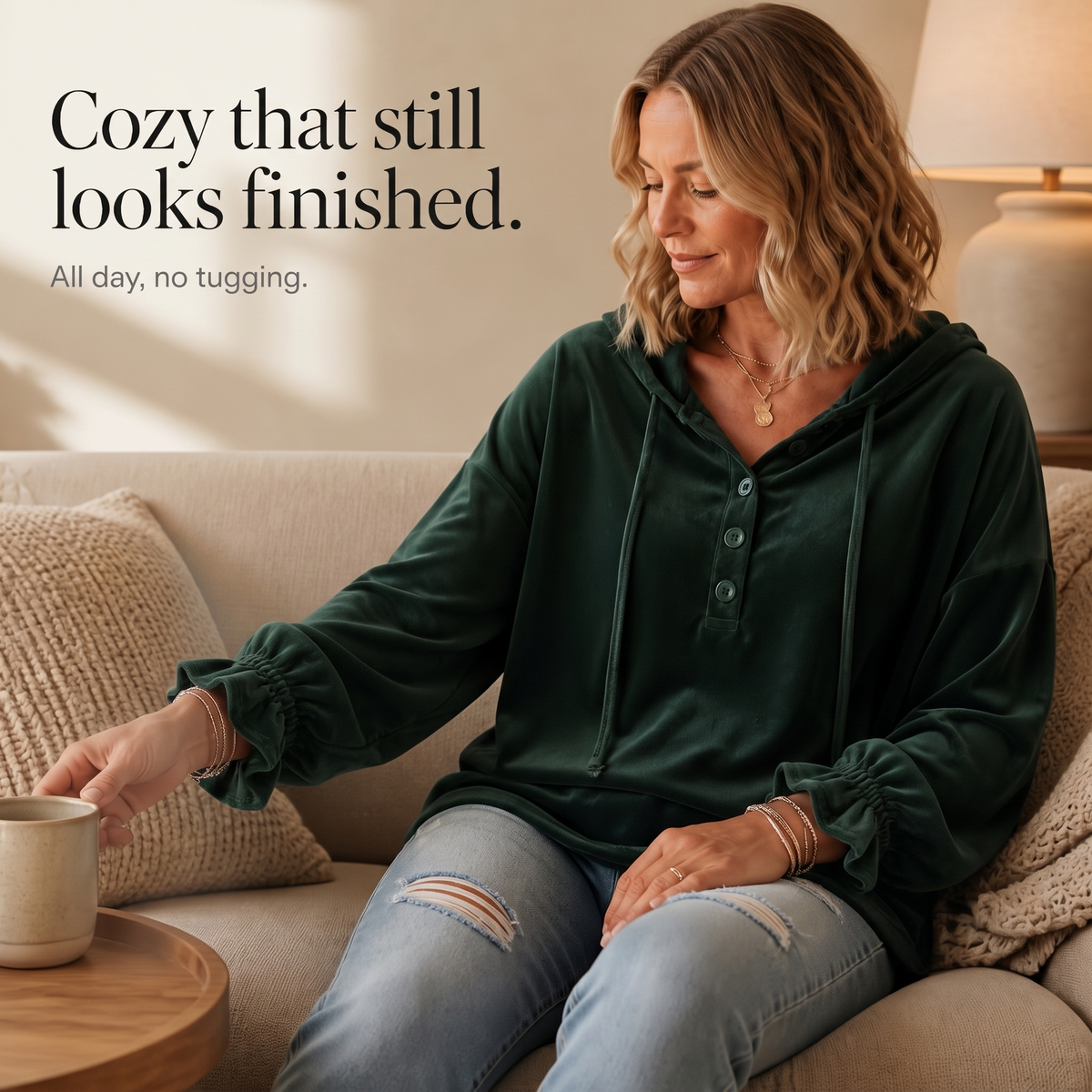 Women's Lantern Sleeve Hoodie | Relaxed Fit & Ruffled Cuff 10