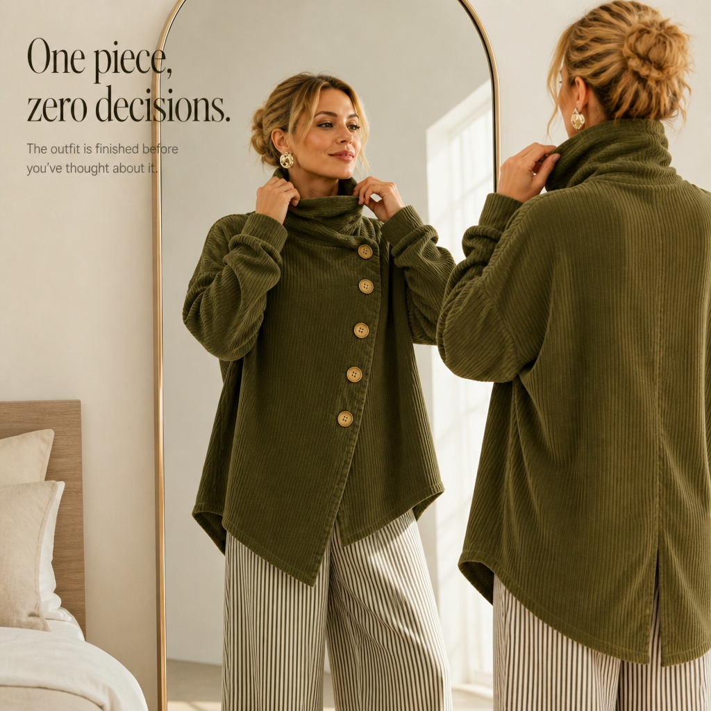Women's Funnel Neck Top | Asymmetric Placket Design 12