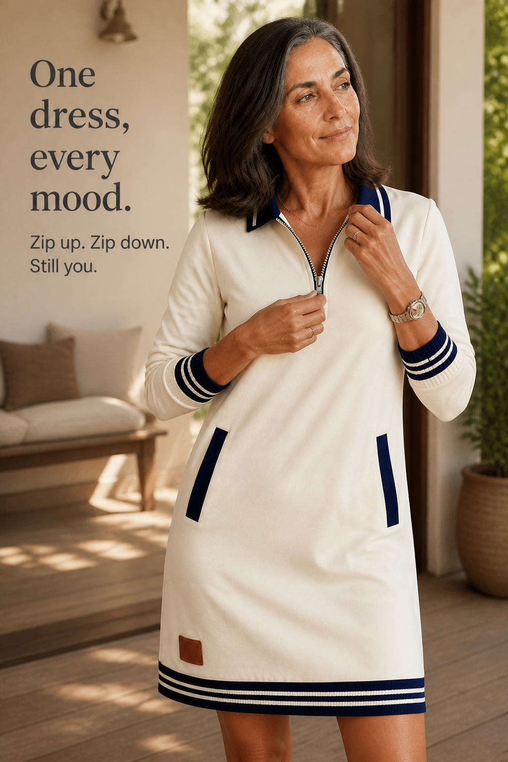 Women's Quarter-Zip Sweatshirt Dress | Stretch Fit & Collared Design 9