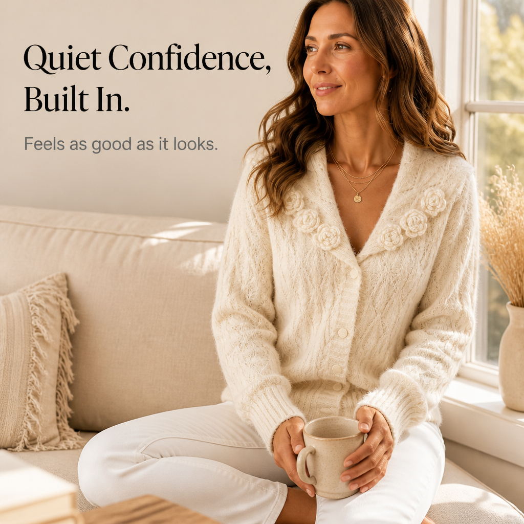 Women's Floral Lapel Cardigan | Knitted-In Detail 12