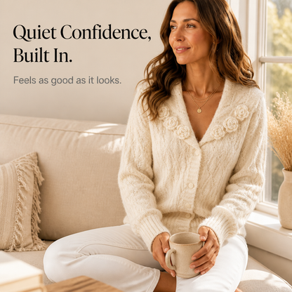 Women's Floral Lapel Cardigan | Knitted-In Detail 12