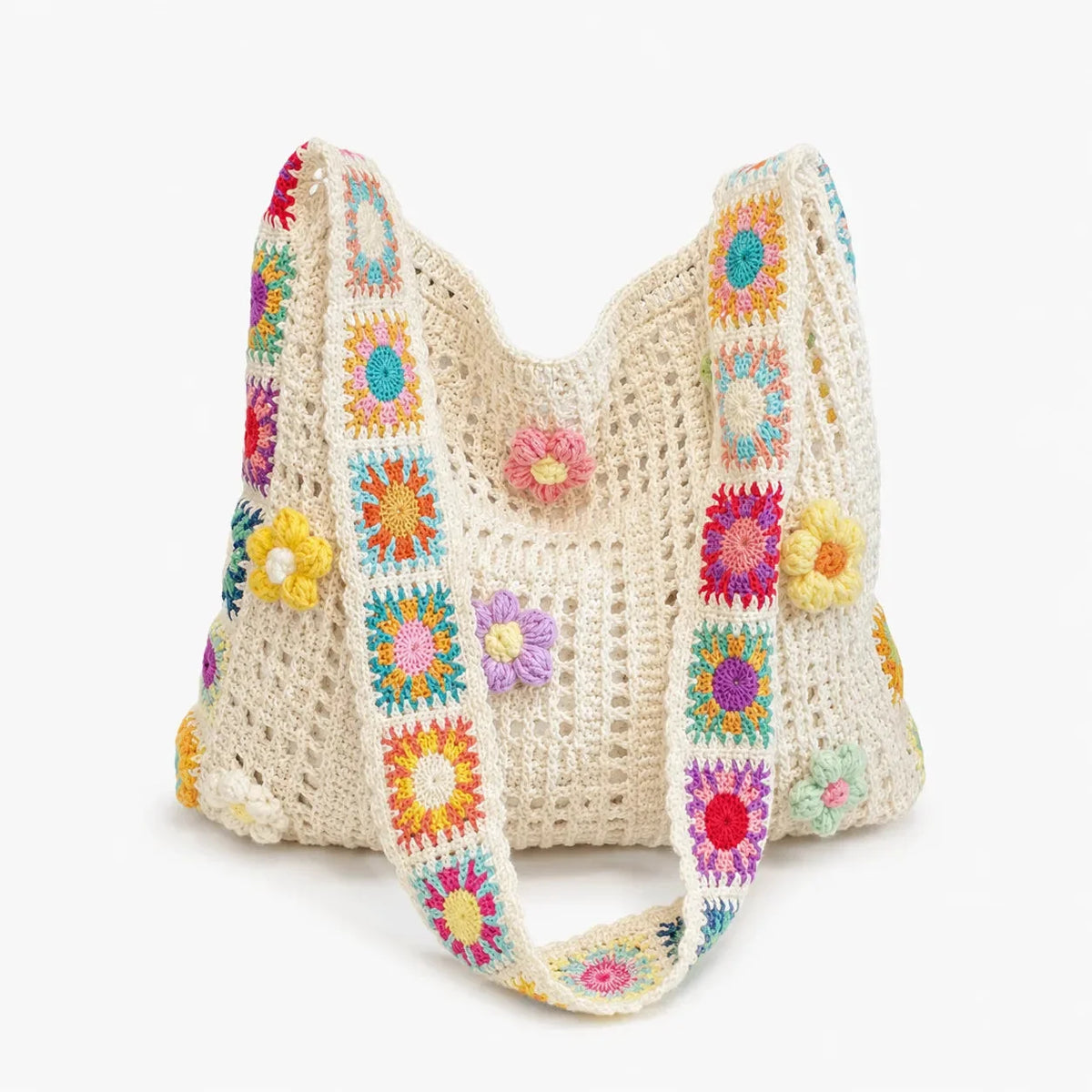 Women's Crochet Shoulder Bag | Floral 3D Detail & Roomy Design 10