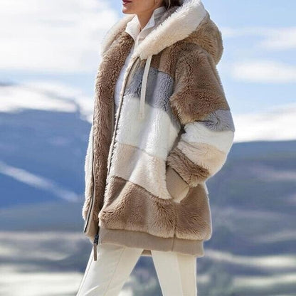 Christa – Oversized Hooded Jacket with Colour Block Design - Coats & Jackets - Brown - Davies & Cooper