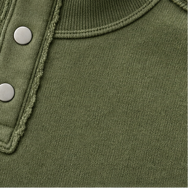 Women's Oversized Henley Sweatshirt | Structured Collar & Raw-Edge Detailing 8