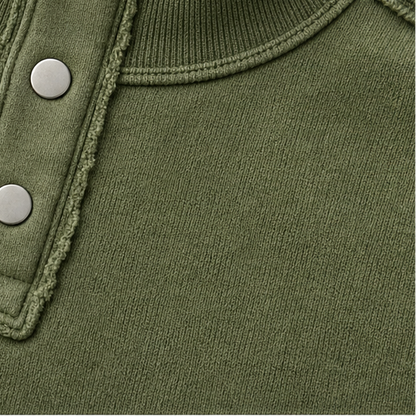 Women's Oversized Henley Sweatshirt | Structured Collar & Raw-Edge Detailing 8