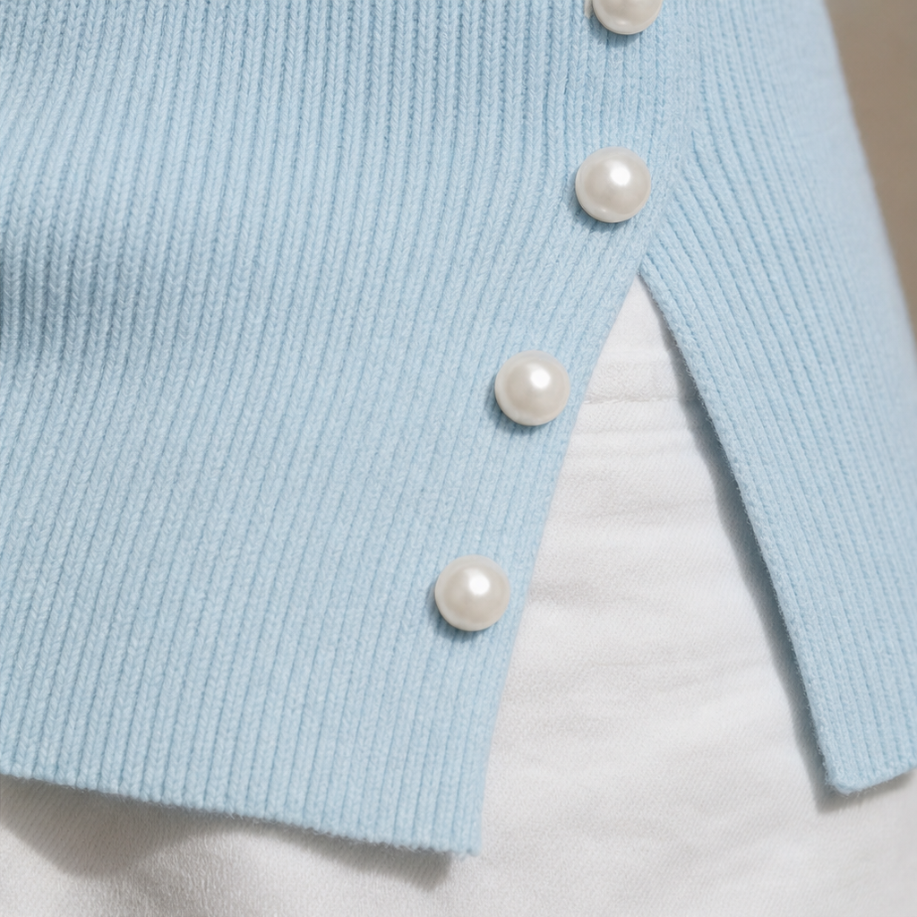 Women's Off-Shoulder Knit Top | Pearl Neckline Detail 8