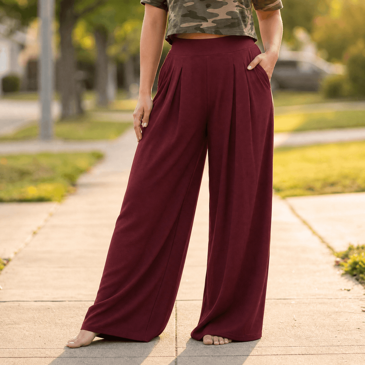 Women's Palazzo Pants | Pleated Wide Leg & Contoured Waist 14