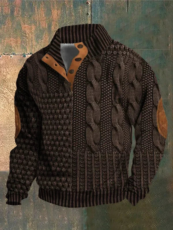 Men's Sweater | Button Neck Cable Knit 4