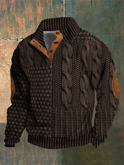 Men's Sweater | Button Neck Cable Knit 4