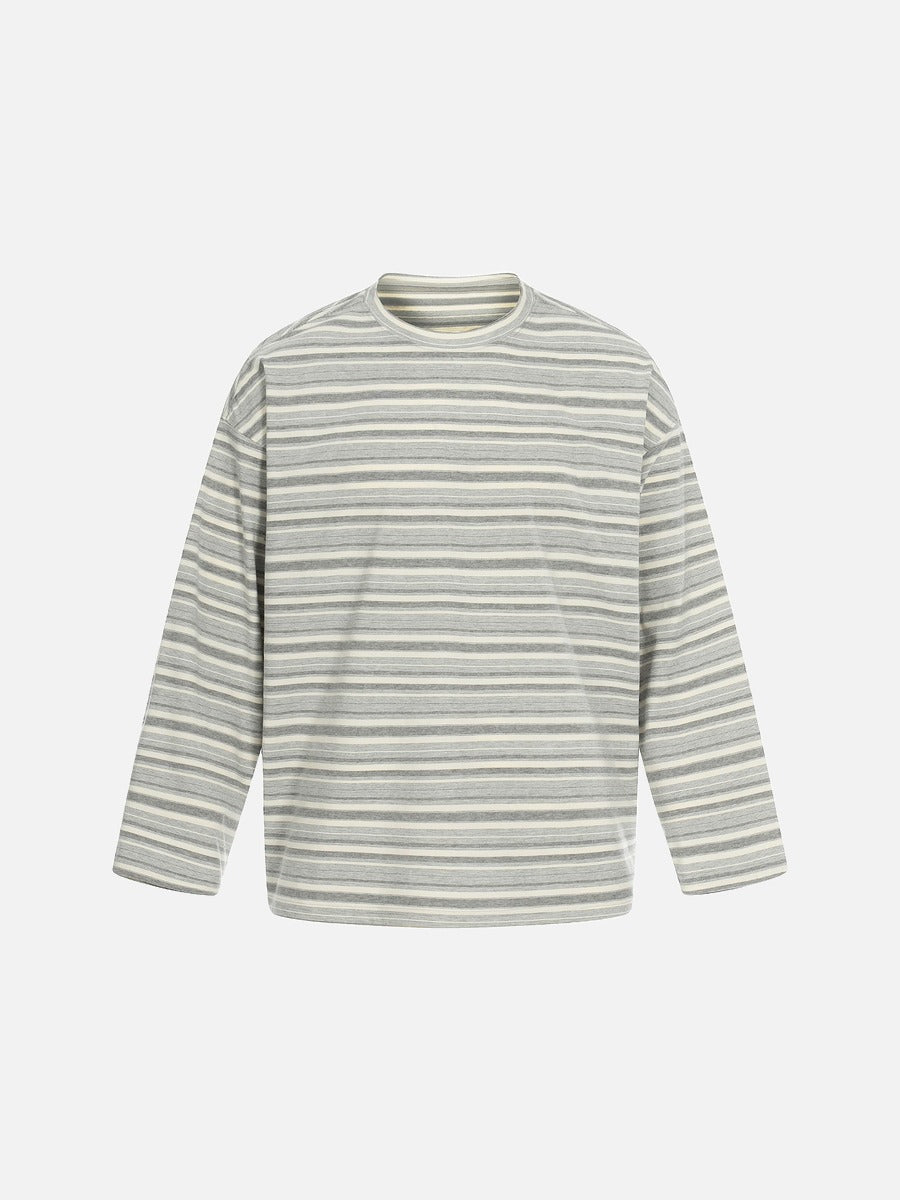 Damen Langarmshirt oversized mit grauen Streifen, Vorderansicht