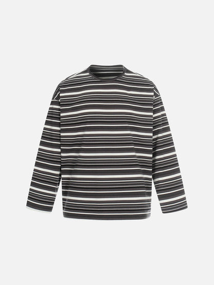 Damen Langarmshirt oversized mit grauen Streifen, Rückansicht