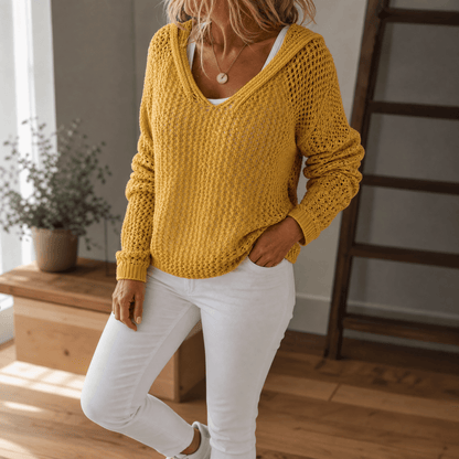 Women's Hooded Knit Pullover | Open-Weave & Relaxed Fit 11