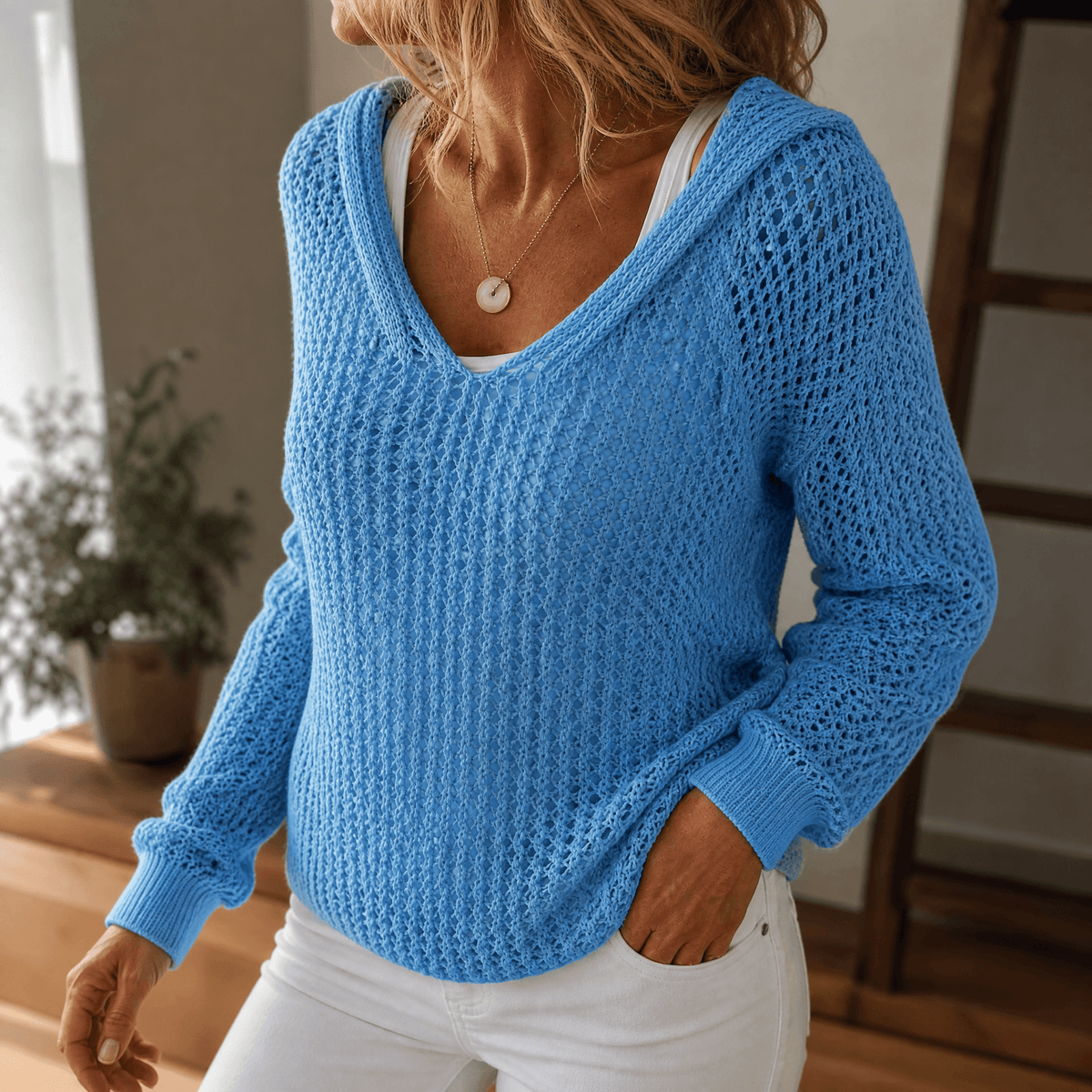 Women's Hooded Knit Pullover | Open-Weave & Relaxed Fit 15
