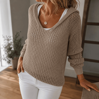 Women's Hooded Knit Pullover | Open-Weave & Relaxed Fit 16