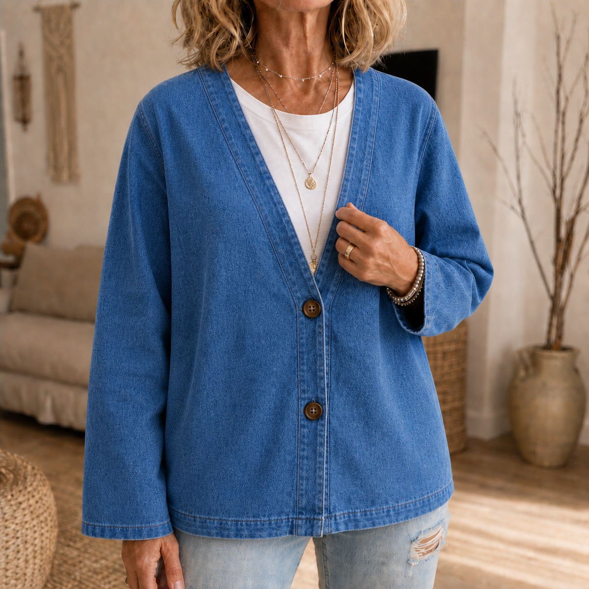 Women's Cardigan | Collarless & Soft Comfort 1