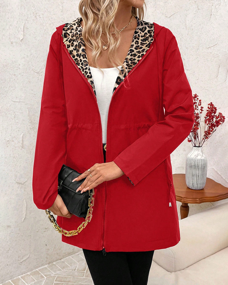 Women's Reversible Hooded Coat | Leopard Print & Cosy Warmth 7