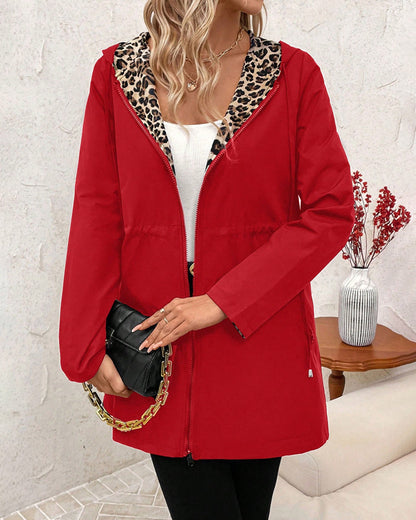 Women's Reversible Hooded Coat | Leopard Print & Cosy Warmth 7