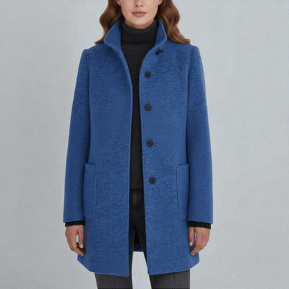 Elara – Women's Coat with Stand-Up Collar and Pockets - Coats - Blue - Davies & Cooper