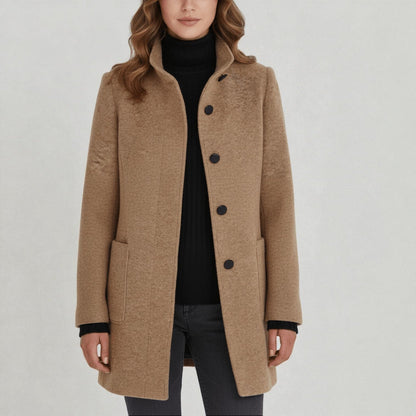 Elara – Women's Coat with Stand-Up Collar and Pockets - Coats - Khaki - Davies & Cooper