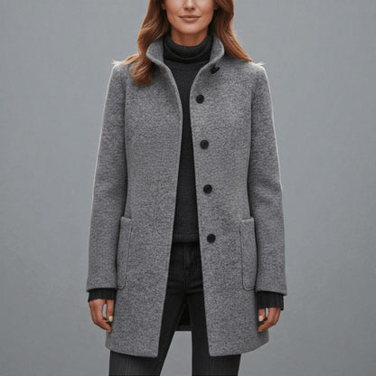 Elara – Women's Coat with Stand-Up Collar and Pockets - Coats - Light Grey - Davies & Cooper