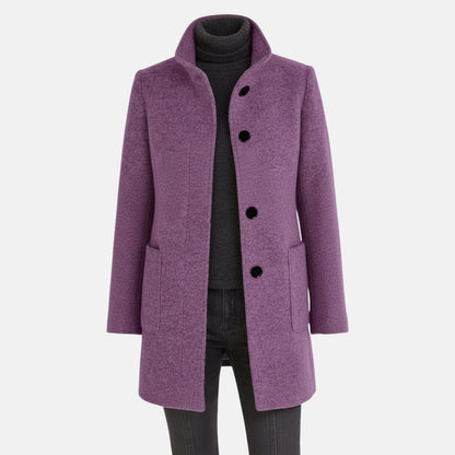 Elara – Women's Coat with Stand-Up Collar and Pockets - Coats - Purple - Davies & Cooper