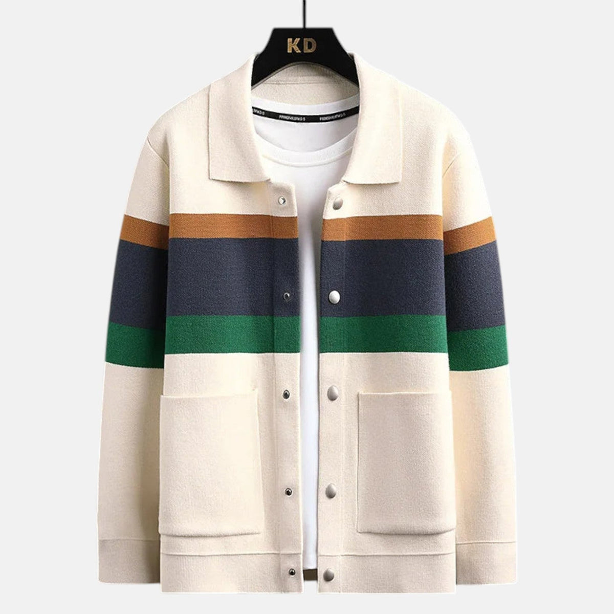 Elias – Men's Cardigan with Double Front Pockets and Button Closure - Cardigans - White - Davies & Cooper