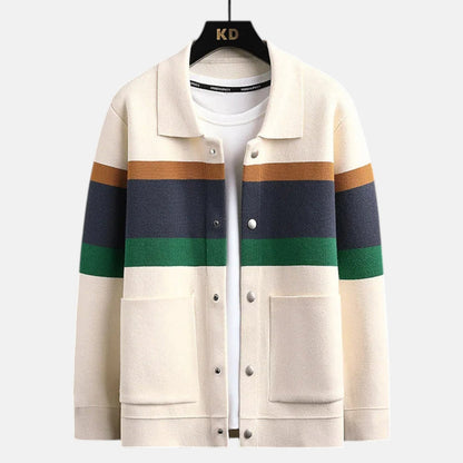 Elias – Men's Cardigan with Double Front Pockets and Button Closure - Cardigans - White - Davies & Cooper