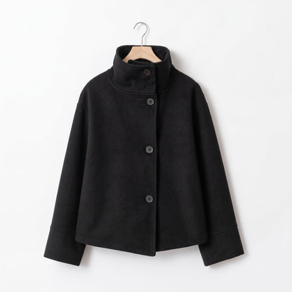 Elise - Women's Double-Breasted Cropped Jacket with Stand Collar - Coats & Jackets - Black - Davies & Cooper